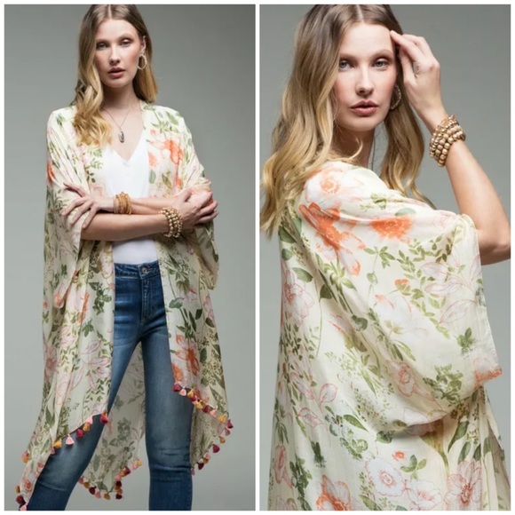 Accessories - SOLD OUT Poets Garden Floral Tassel Boho Kimono Wrap